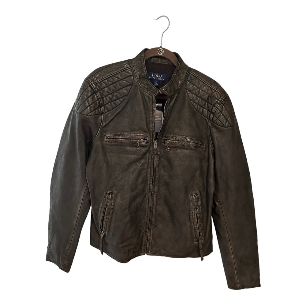 Men’s Polo Ralph Lauren Black Leather Moto Biker Jacket